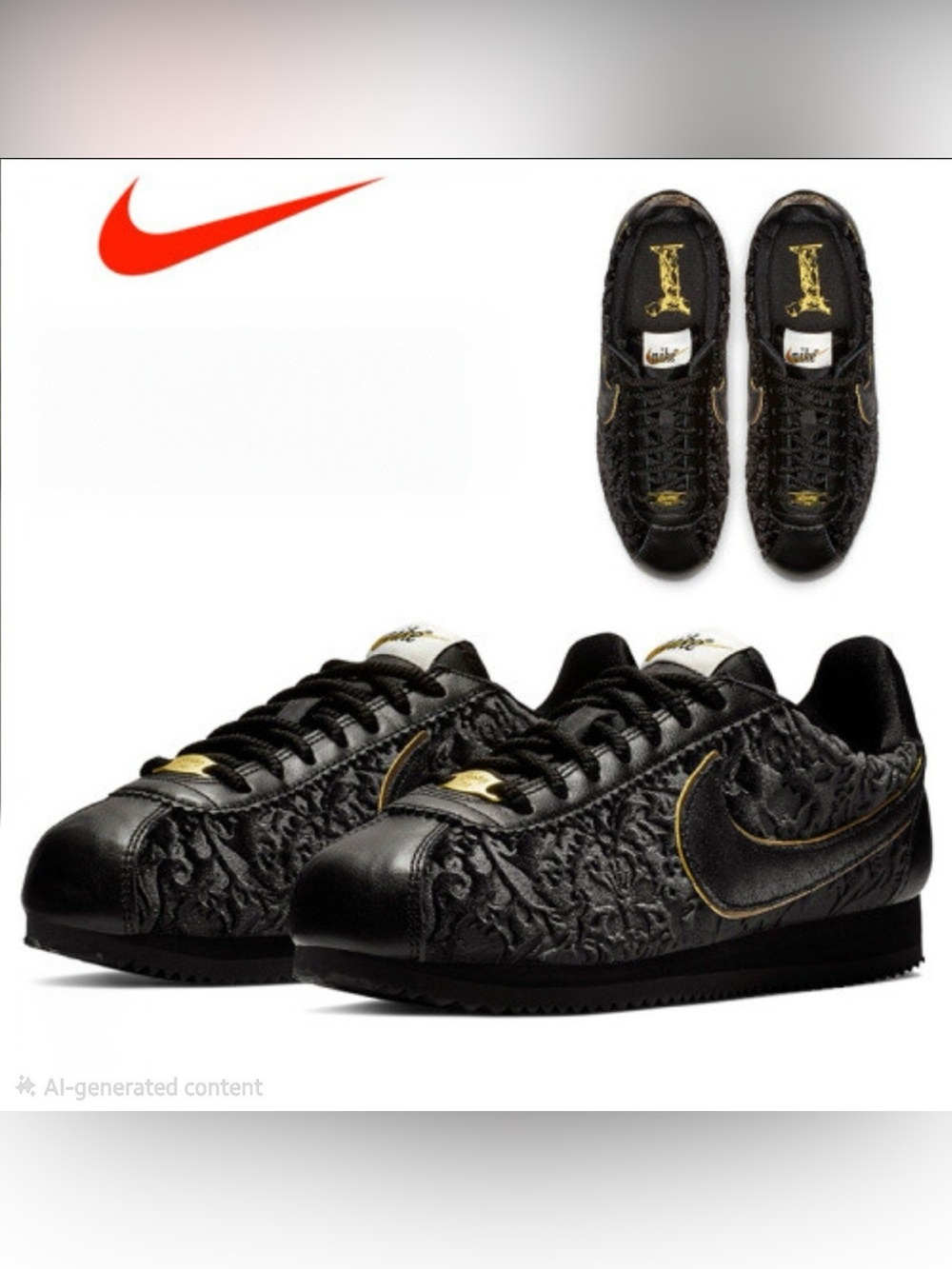 Nike Women Black & Gold Textured Classic Cortez Sneaker